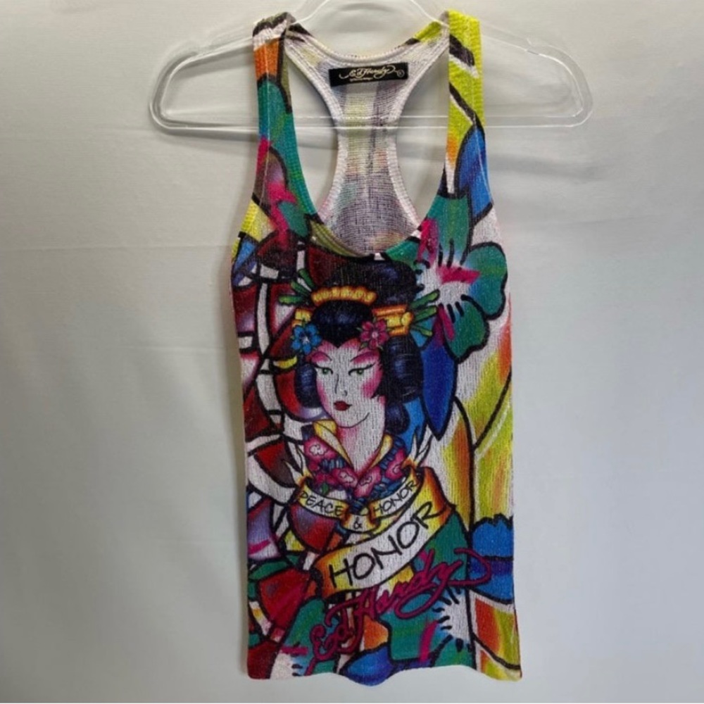 vintage rare colorful geisha knit ed hardy tank